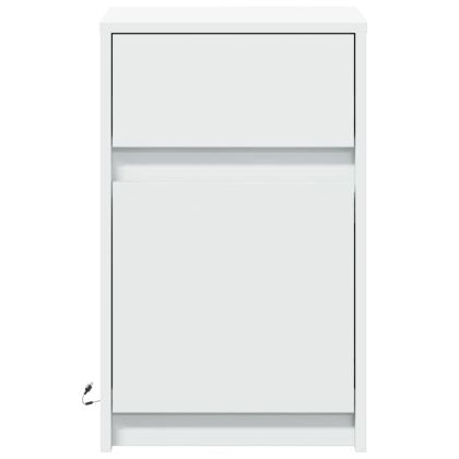 Нощни шкафчета с LED, 2 бр, бяло, инженерна дървесина