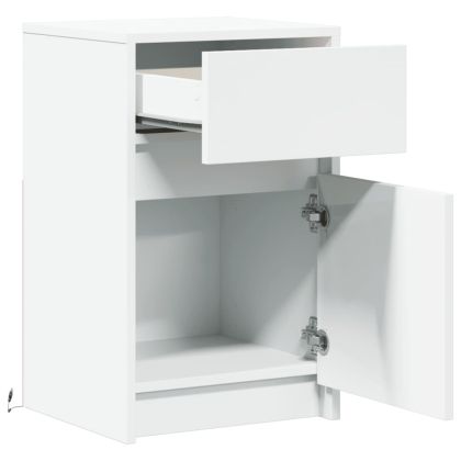 Нощни шкафчета с LED, 2 бр, бяло, инженерна дървесина