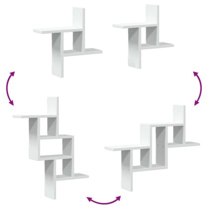 Стенни рафтове, 2 бр, бели, 38x12x38 см, инженерно дърво