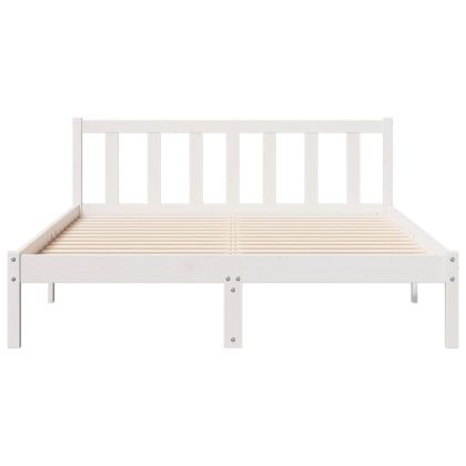 Рамка за легло без матрак, бял, 160x210 см, борово дърво масив