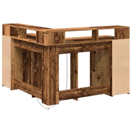 Бюро с LED осветление старо дърво 130x130x91 см инженерно дърво