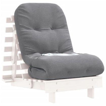 Футон кресло с матрак, бял, 60x206x11 см, борово дърво масив