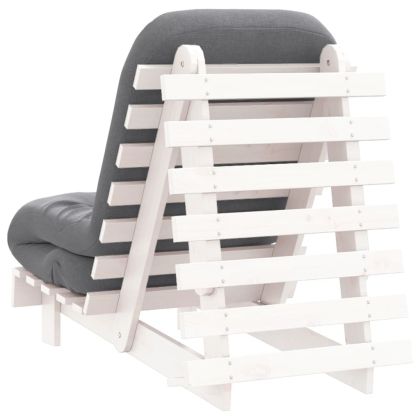 Футон кресло с матрак, бял, 60x206x11 см, борово дърво масив