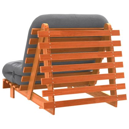 Футон кресло с матрак, восъчнокафяв, 80x206x11 см, бор масив