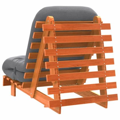 Футон кресло с матрак, восъчнокафяв, 70x206x11 см, бор масив