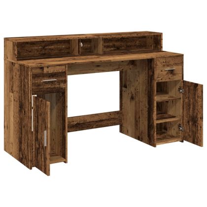 Бюро с LED осветление старо дърво 140x55x91 см инженерно дърво