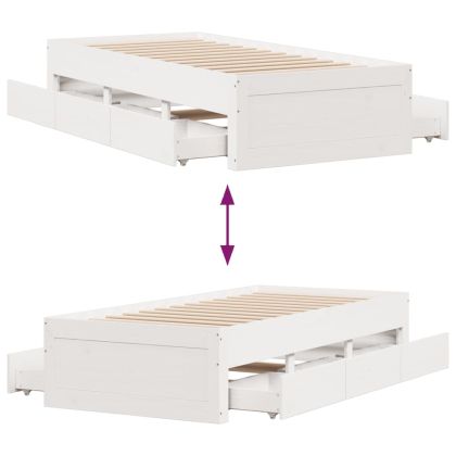 Рамка за легло без матрак с чекмеджета бял 90x200 см бор масив