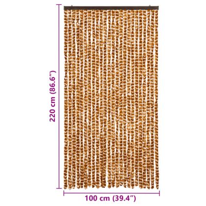 Завеса против насекоми, охра и бяло, 100x220 см, шенил