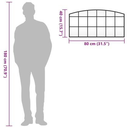 Стенно огледало, черно, 80x40 см, арка, желязо