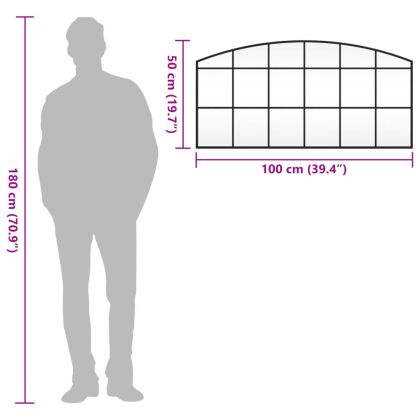 Стенно огледало, черно, 100x50 см, арка, желязо