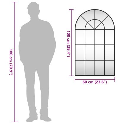 Стенно огледало, черно, 60x100 см, арка, желязо