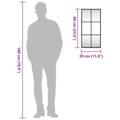 Стенно огледало, черно, 30x60 см, правоъгълно, желязо