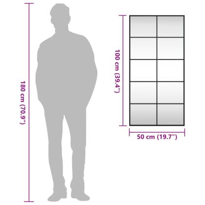 Стенно огледало, черно, 50x100 см, правоъгълно, желязо