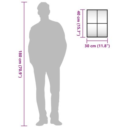 Стенно огледало, черно, 30x40 см, правоъгълно, желязо