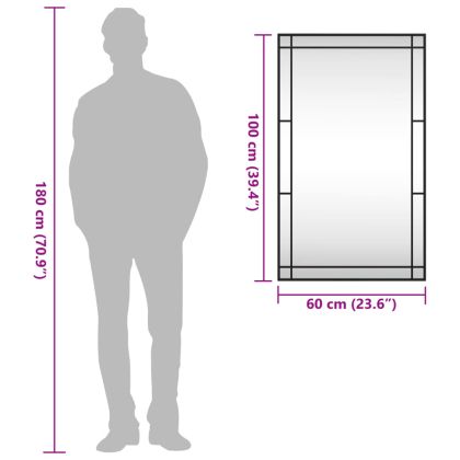 Стенно огледало, черно, 60x100 см, правоъгълно, желязо