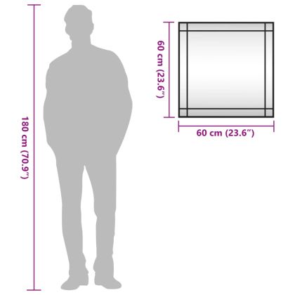 Стенно огледало, черно, 60x60 см, квадратно, желязо