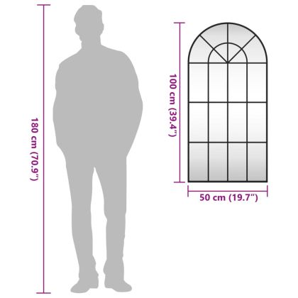 Стенно огледало, черно, 50x100 см, арка, желязо