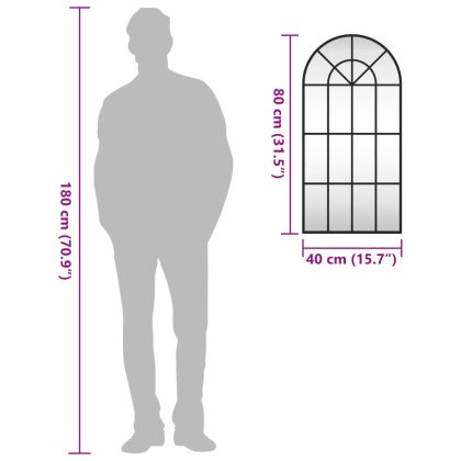 Стенно огледало, черно, 40x80 см, арка, желязо