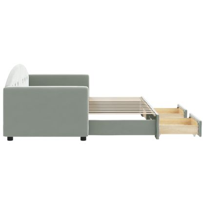 Канапе с изтеглящо легло и чекмеджета светлосив 80x200см кадифе