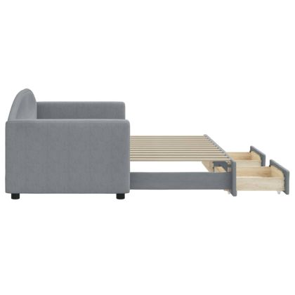 Канапе с изтеглящо легло и чекмеджета светлосиво 80x200 см плат