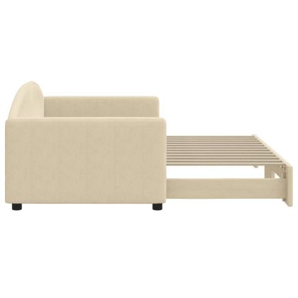 Канапе с изтеглящо разтегателно легло кремаво 90x200 см плат