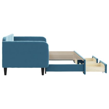 Канапе с изтеглящо легло и чекмеджета синьо 90x200 см кадифе
