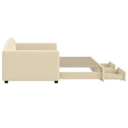 Канапе с изтеглящо легло и чекмеджета кремаво 90x200 см плат