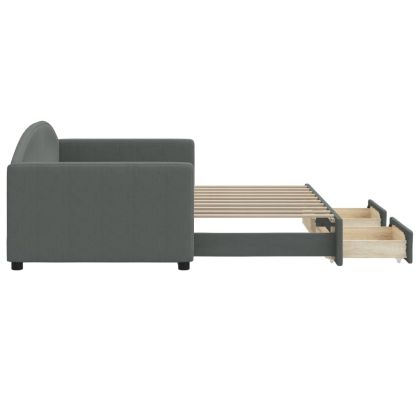 Канапе с изтеглящо легло и чекмеджета тъмносиво 90x190 см плат