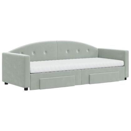 Канапе с походно легло и чекмеджета, светлосиво 80x200 см плат