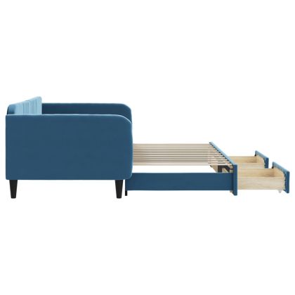 Канапе с изтеглящо легло и чекмеджета синьо 100x200 см кадифе