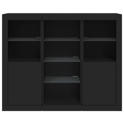 Сайдборди с LED осветление, 3 бр, черни, инженерно дърво