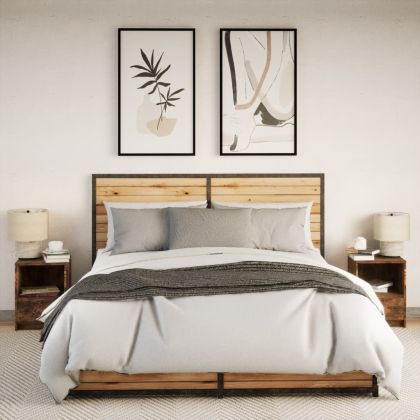 Нощни шкафчета с LED, 2 бр, Опушен дъб, инженерно дърво