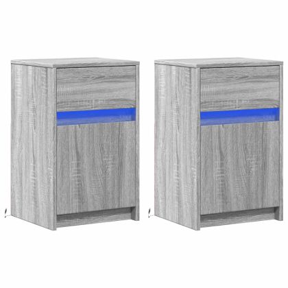 Нощни шкафчета с LED, 2 бр, сив сонома, инженерна дървесина