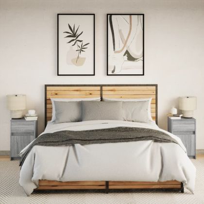 Нощни шкафчета с LED, 2 бр, сив сонома, инженерна дървесина