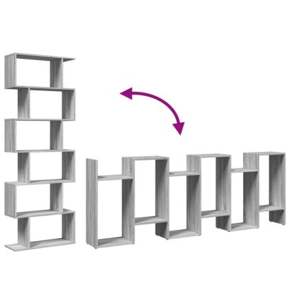 Разделител за стая / библиотека сив сонома 6 нива 70x24x193 см