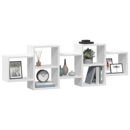 Стенен рафт, бял, 129x18x42 см, инженерно дърво