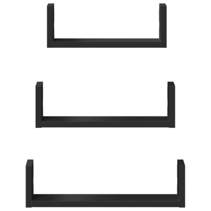 Стенни рафтове, 3 бр, черни, инженерно дърво