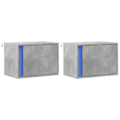 Нощни шкафчета за стена с LED осветление, 2 бр, бетонно сиви