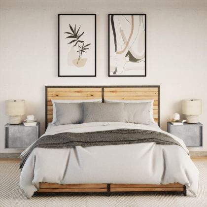 Нощни шкафчета за стена с LED осветление, 2 бр, бетонно сиви