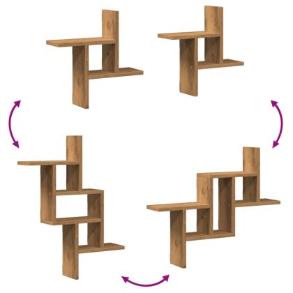 Стенни рафтове, 2 бр, дъб артизан, 38x12x38 см, инженерно дърво