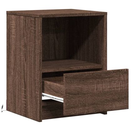 Нощно шкафче с LED осветление, кафяв дъб, инженерно дърво