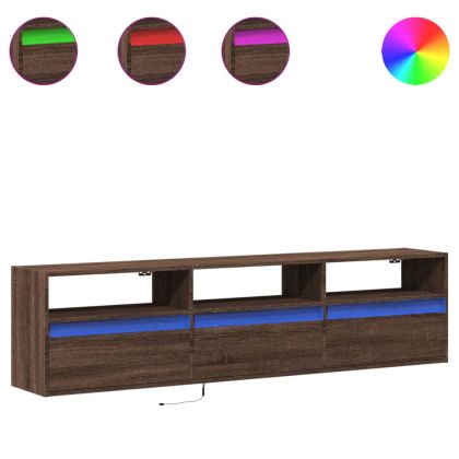 Стенен ТВ шкаф с LED, кафяв дъб, 180x31x45 см