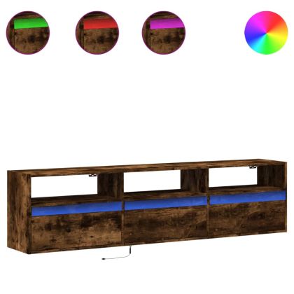 Стенен ТВ шкаф с LED, опушен дъб, 180x31x45 см