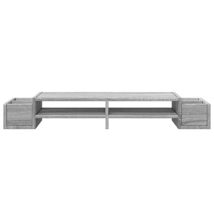 Стойка за монитор с място за съхранение сив сонома 100x27x15 см