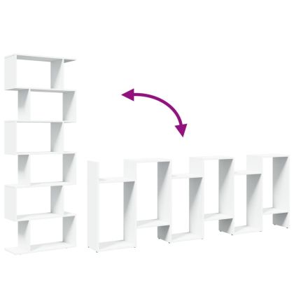Разделител за стая / библиотека, бял, 6 нива, 70x24x193 см