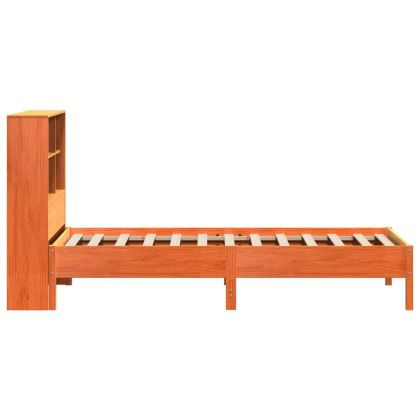 Легло с рафтове за книги без матрак кафяв 90x190 см бор масив