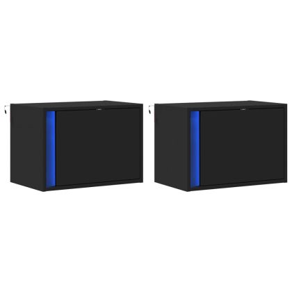 Нощни шкафчета за стена с LED осветление, 2 бр, черни