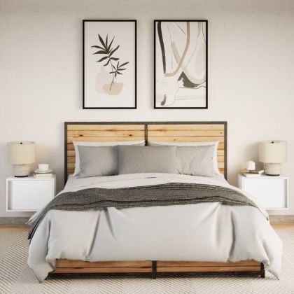 Нощни шкафчета за стена с LED осветление, 2 бр, бели