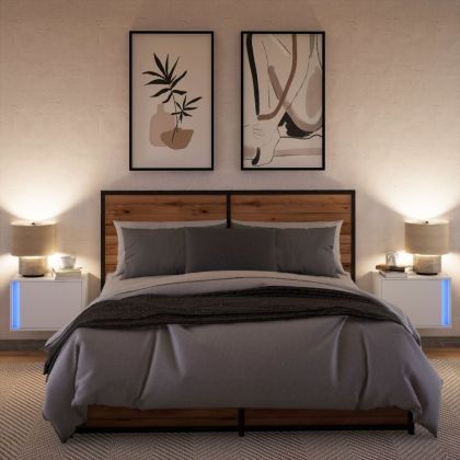 Нощни шкафчета за стена с LED осветление, 2 бр, бели