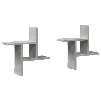 Стенни рафтове, 2 бр, бетонно сиви, 38x12x38см, инженерно дърво